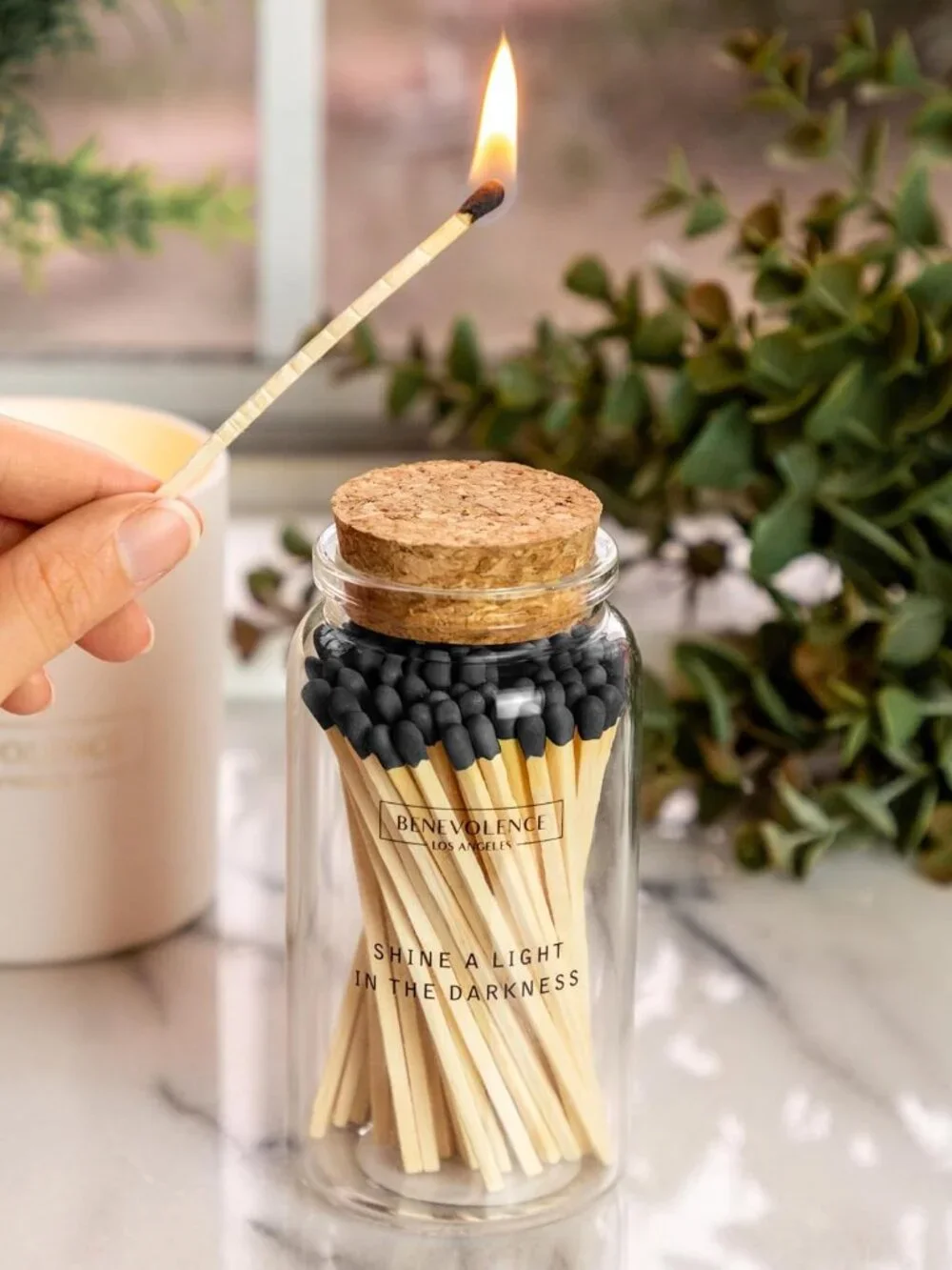 NEW Benevolence LA Decorative Wooden Matches in Glass Jar with Striker